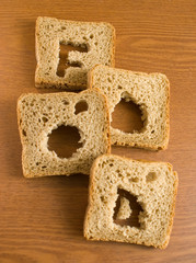 sliced toasted bread with word 