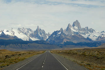 Mountaines  Fitz Roy and Cerro Torre from road to Chalten.