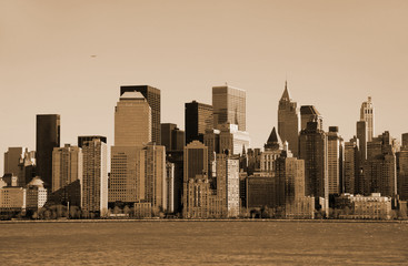 Manhattan skyline sepia toned