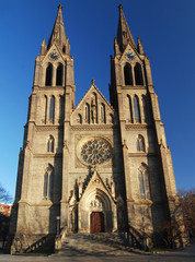 Fototapeta na wymiar Medieval cathedral of Saint Ludmila in Prague, Czech rep.