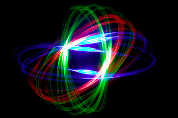 Abstract physiogram pattern made with three coloured lights.