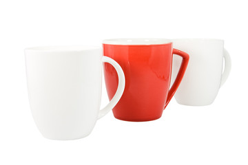 Three coffe mugs isolated on white background