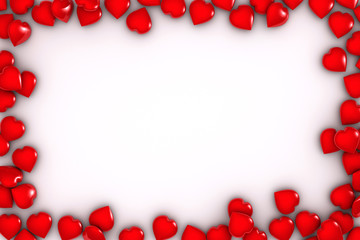 Frame of red hearts on white background