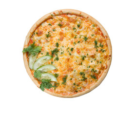Tasty Italian pizza with become cool cucumber , isolated 