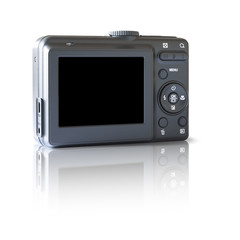 A photography of a camera standing up the white table