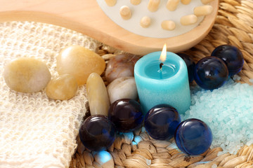 Fototapeta na wymiar cosmetics bath balls and mineral salt - beauty treatment