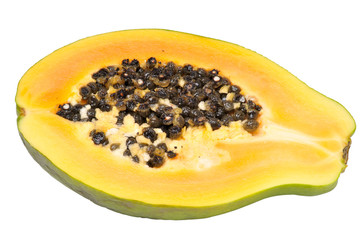 Sliced papaya on white background