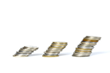 three towers of coins