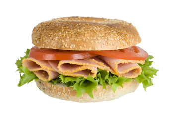 Ham bagel with lettuce and tomato