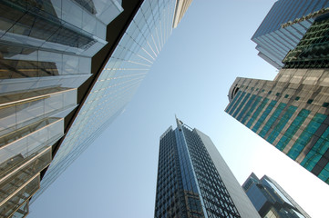 Fototapeta na wymiar Low angle of office buildings in Hong Kong