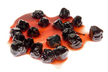 Homemade cherry spread - fruit stem can be seen