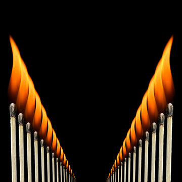 A repeating pattern of burning wooden matches.