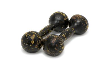 cast-iron dumbbells isolated on a white background.