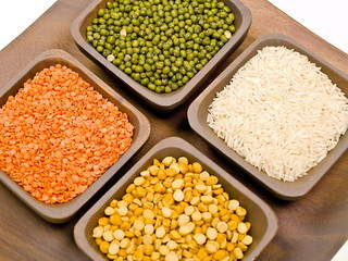 reis, mungbohnen, linse u. haricotbohnen
