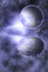 Cercles muraux Pleine Lune arbre Blue planet, universe, galaxy, space with stars