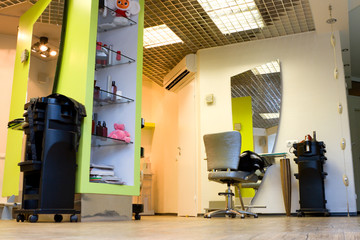 Funky modern interior of hair salon.