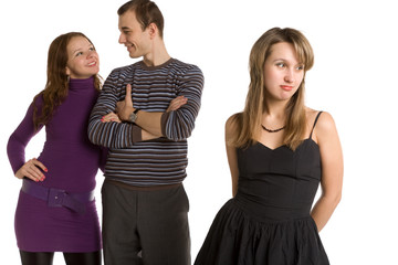 three young peoples isolated on a white background