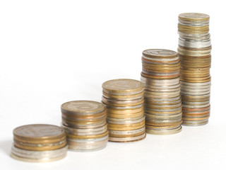 colored coins isolated on white