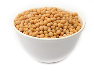 soybeans in a white bowl isolated on white background