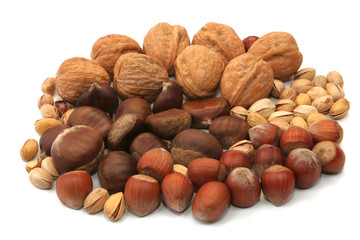 mixture of various nuts isolated on white background