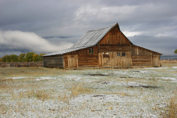 Mormon Barn Sits Below Grand Teton Mountains