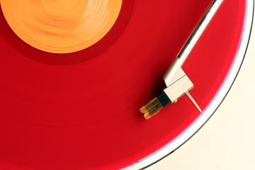 close-up of red album on turntable - 6491070
