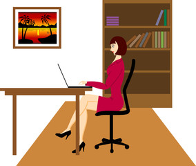 Simple office scene with young worker on a laptop.