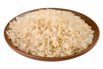 Glazed rice on plate isolated on white