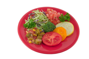 gourmet salad on red plate