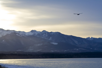 Olympic mountains and Dungeness Spit