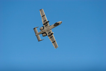 A-10 combat jet flying during airshow