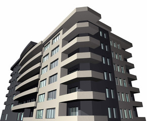 3D digital render of modern house building exterior