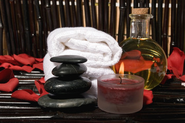 Essential body massage oils in bottles