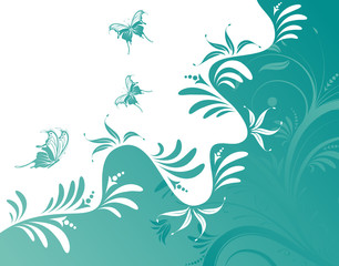 Abstract flower background with butterfly, vector illustration