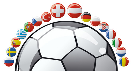moitié de ballon de foot avec drapeaux européens