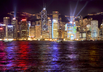 hong kong harbour lazer light show at night