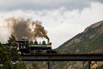 Steam Engine on a Mountain Bridge