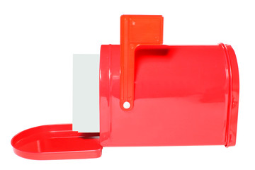 White envelopes in red Mailbox