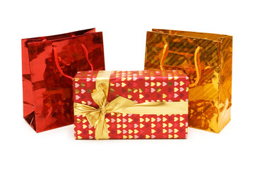 Bags and gift box isolated on the white