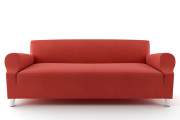 3d red sofa isolated on white background