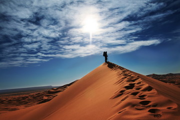 Hike in sand desert