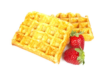 Waffles and strawberries.