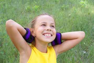 Preteen girl in exersise gear