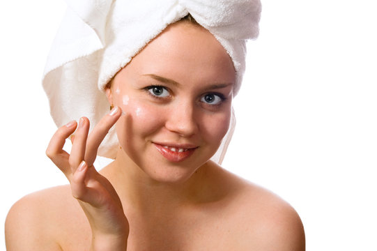 Young girl with towel on her head.