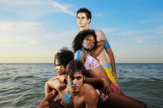 Multiracial team on the beach