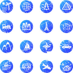 blue grunge travel icons