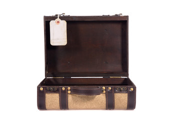 Vintage Wood and Leather Suticase with Tag