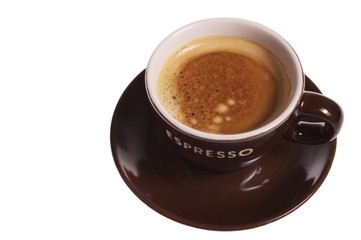 espresso in the brown cup isolated on white