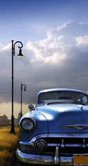 Een zicht op Havana met vintage klassieke auto aan de voorkant