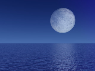 Evening Full Moon Over Sea